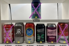 AUS442-448 Bright Brewery Hellfire, JR Milk Choc Stout, Mismatch Brewing Co. Lager, Pirate Life Point Nine 0.9, Pirate life Dark Lager, Tinnies Choc Cherry Stout, Australian Craft beer cans