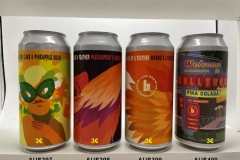 AUS397-400 Brick Lane Brewing lime & Pineapple Sour, Passionfruit & Guyana, Words of a Feather Mango & Lychy, Welcome to Hollywood Pina Colada, Australian craft beer can