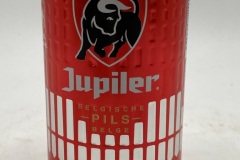 BEL092 Jupiler Belgische Pils Belge, Plus Longtemps, empossed can, beer can collector