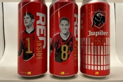 BEL089-091 Jupiler Red Inside 1, Red Inside 8, Jupiler Pils, beer can Belgium, Soccer beer can, football beer can