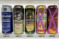CZE176-180 Bakalar Nealko World Beer Awards, Kozel Dark, Radegast 12, Starorno Extra Horky Bitr Lezak, Staropramen Grand Polotmavy, Czech beer cans, beer can collection Czech, Tschechische Bierdose