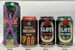 DEN129-132 Faxe IPA Mosaic, Royal Okologisk Classic, Slots Classic, Slots Pilsner 33cl, Danish beer can Collection, Bierdosensammler Österreich