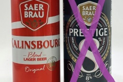 FRA228-229 Saer Brau Kalinsbourg Lager Beer, Saer Brau Prestige 8, French beer can canettes de bière françaises Bierdosen Frankreich, French beer can collection, beer can collector France