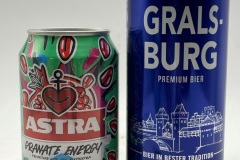 GER1052-1053 Astra Granate Energy 0, 0% Biermischgetränk, Gralsburg Premium Bier, German beer can collecction, Deutsche Bierdosen Sammlung