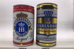 GER929-930 Hofbräuhaus HB Royal, Karlsbräu Deutsches Dosenbier, Crimped steel can, Bierdosen Deutschland, Bierdosensammlung, German beer can collection