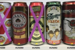 HUN089-093 Amstel Beer Champions League, Arany Aszok, Holsten +50%, Soproni Aszog Vilagos Sör, Zlaty Bazant Hungary beer can collection