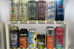 HUN213-224 Hofbräu Lager, Hedon Charlie, Hedon Helmut, Horiziont Hop Session, Pecsi APA, Pecsi Radler Premium, Pecsi Sör Buza, Pecsi Sör Pils, Pecsi Sör Lager, Pecsi Sör Meggy, Soproni 0, 0, Szabor Alkoholfree 1848, Hungarian Craft Beer, Beer Can Collector Hungary, Ungarische Craft Bierdose, Bierdosenmuseum Österreich, Beer Can Museum Austria