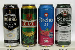HUN271-274 Arany Korso Vilagos Sör 7,2%, Borsodi, Dreher 24 Malna 0.0%, Steffl Helles Bier Vilagos Sör, Hungarian Craft Beer, Beer Can Collector Hungary, Ungarische Craft Bierdose, Bierdosenmuseum Österreich, Beer Can Museum Austria