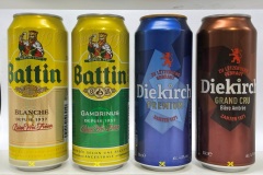 LUX018-021 Battin Blanche 50cl, Battin Gambrinus 50cl, Diekich Premium 50cl, Diekirch Grand Cru 50cl, Luxembourg Beer, Beer Can Collection from Luxembourg