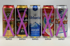 SGP023-027 Anchor Strong 500ml, Kalyani Black Label Super Strong Premium Beer 500ml, Edelweiss Wheat Beer Singapore 500ml, Kingfisher Strong 8% Brewed in Singapore, Tiger Crystal Cold Filtered Lager 500ml, Singapore Beer Can Collection, Beer Can Collector from Singapore, Bierdose Singapur, Beer Can Museum Munderfing