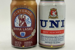 SLO093-094 Birra Lasko Zlatorog Export pivo, Uni Brez Alkohola 33cl,  Bierdose aus Slovenien, Slovenian Beer Can Collection