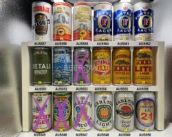 AUS545-562 Abbots Lager 375ml, Boags Australian Premium Lager 375ml, Carlton Draught 375ml, Carlton Light, Carlton Special Light, Carlton LA 2.1, Carlton Dietale, Cascade Draught Americas Cup, Castlemaine Dry Beer, Castlemaine XXXX Export Lager, Castlemain XXXX Bitter Ale, XXXX Lite Lager, Courage Draught, EMU Export Lager 370ml, Emu Export lager 375ml, Fosters Lager Straight Steel Can, Australian beer can collection, ABCCA, Beer Can from Australia, Australian craft beer can