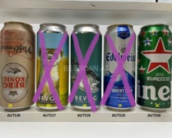 AUT536-540 Bergkönig Svetlo Pivo Nefiltrirano, Bevog Black-Footed Ferret, Bevog Bluefin Tuna, Edelweiss Wheat Beer Denmark Import, Heineken Euro 2020 Austria Edition
