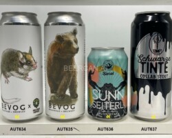 AUT634-637 Bevog Dormouse White IPA collab with Hollands Hophuis, Bevog Marsican Bear Nitro Mocha Stout, Bierol Sunn Seiterl, Schwarze Tinte Collab Stout, Österreichische Bierdosen, Bierdose Österreich, beer can Austria, Bierdosensammler Österreich, beer can collection