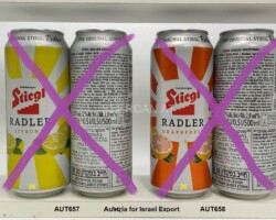 AUT657-658 Stiegl Radler Zitrone, Stiegl Radler Grapefruit, Export for Israel, Österreichische Bierdosen, Bierdose Österreich, beer can Austria, Bierdosensammler Österreich, beer can collection