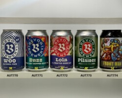 AUT770-774 Bevog Woo Alcohol Free, Bevog Buzz Double Dry Hopped Hazy IPA, Bevog Lola 2x fruited Sour Ale, Bevog Pilsner Premium, Next Level Brewing Front Man Dry hopped Helles Lager Bierdosen Österreich, Bierdose 2024, Beer Can Collector Austria, Bierdosensammler Österreich