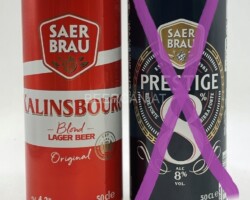 FRA228-229 Saer Brau Kalinsbourg Lager Beer, Saer Brau Prestige 8, French beer can canettes de bière françaises Bierdosen Frankreich, French beer can collection, beer can collector France