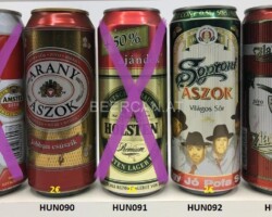 HUN089-093 Amstel Beer Champions League, Arany Aszok, Holsten +50%, Soproni Aszog Vilagos Sör, Zlaty Bazant Hungary beer can collection