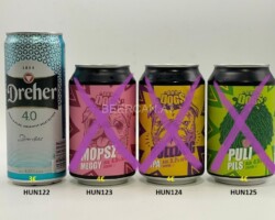 HUN122-125 Dreher 4.0 Slim Can, Bad Dogs Mopsz Meggy, Bad Dogs Bulldog IPA, Bad Dogs Puli Pils, Hungary beer can collection, Bierdose Ungarn, Bierdosensammlung Ungarn, Hungarian Beer Can, Hungary craft beer