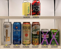 HUN284-291 Borsodi Gyömber Ale, Dreher 24 Alkoholmentes, Pecsi Sör Premium Lager, Soproni Lager 130, Borsodi Vilagos Sör 330ml, Dreher Gold 330ml, Hüs Hübris Light Lager, Cserri Kök one beer, Hungarian Beer Can collection, beer cans Hngary, Ungarische Bierdosen, Bierdosenmuseum Munderfing