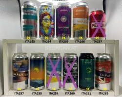 ITA257-267 Impavida Blue Porter, Impavida Free Solo Session IPA, Impavida Helles, Impavida HOA Pilsner, Impavida Moxie, Imbavida Mrs. Bitter, Impavida Pacific Cold IPA, Impavida Segniora Agnese, Impavida Tropical Thunder, Impavida Weissbier, Peronie Italia, beer can collection Italiy