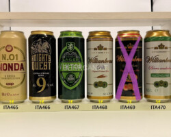 ITA465-470 Bionda N.01 Coop Birra, Knights Quest Extra Strong Beer 9%, Viktor Lager Export, Willianbrau Pils, Willianbrau Superforte, Willianbrau Birra analcolica Alcoholfree, collezionisti di lattine di birra, birra artigianale Italia, Italienische Craft Bier Dosen, Beer Can Museum Austria, Bierdosen Museum Munderfing