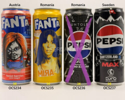 OCS234-237 Fanta Cucky Edition Forest Berries Zero Sugar, Fanta Mira Romania, Pepsi Untold Zero Zahar Romania, Pepsi Switzerland 25 Max Sweden, Pepsi can collection, pepsi can collector