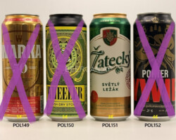 POL149-152 Warka Warecki Zloty Pils 50 Special Edition, Trzech Kumpli Browar Kraftowy Wheeler Irish Dry Stout, Zatecky Svetly Lezak, Zywiek Porter, Polish Beer Can Collector, Polish Craft Beer Can, Bierdosensammlung Polen, Bierdsoen Museum Munderfing, Beer Can Museum Austria