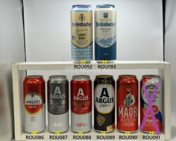 ROU086-093 Amstel Beer 100% malt, Argus Silver Lager, Argus Premium Lager, Argus Strong, Madri Excepcional, Peroni Nastro Azzuro 0, 0% Arancia Rossa, Perlenbacher Bavarian Lager Beer, Perlenbacher Wheat Beer, Romania beer can collection, Romania Beer Can Collector, Bierdose Rumänien, Bierdosenmuseum Österreich, Beer Can Museum Austria