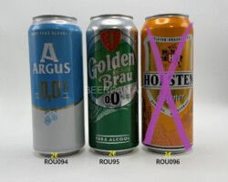 ROU094-096 Argus 0, 0, Golden Bräu 0, 0% Fara Alcool, Holsten Pilsner Romania, Romania beer can collection, Romania Beer Can Collector, Bierdose Rumänien, Bierdosenmuseum Österreich, Beer Can Museum Austria