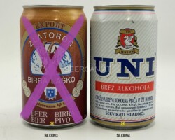 SLO093-094 Birra Lasko Zlatorog Export pivo, Uni Brez Alkohola 33cl,  Bierdose aus Slovenien, Slovenian Beer Can Collection