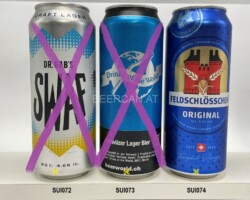 SUI072-074 Dr. Gab´s SWAF, Drinks of the World Schwiizer Lager Bier, Feldschlösschen Original 2023, Beer can Collector from Switzerland, swiss beer can, Schweizer Bierdosensammler, Bierdose Schweiz