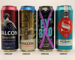 SWE204-207 Falcon Bayerskt Barnstenslager, Falcon Julbrygd 2025, EyBro Ljus Lager 500ml, Spendrups 2,8% Pilsner 500ml, Swedish beer cans, swedisch beer can collector, Schweden Bierdosen, swedish craft beer cans, swedish beer can collector, Bierdosen Museum