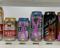 ZIM001-006 Castle Lager 500ml, Castle Lager 330ml, Castle Lite 330ml, Castle Lite 440ml, Carling Black laberl 440ml, Lion Lager 440ml, South African beer cans, beer can collector Zimbabwe, Harhare, beer can Africa, Zimbabwe Beer