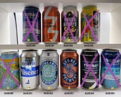 AUS380-389 Australian Beer Cans, Pirate Life Ants in ya Pants Pale Ale, Reschs Pilsener, Southern End Brewing Co. Lager, Sydney Brewery Dark Lager, Twobays Brewing Co No Doubt Stout, Twobays Pale Ale, Twobays IPA, Zytho Brewing Tropical Haze, Young Henrys Stayer MidLarrycar, Beer Can Collector