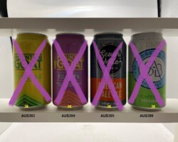 AUS393-396 Australian beer can, Mountain Goat Hazy Pale Ale, Mountain Goat P.O.G. IPA, Seven Mile American Pale Ale, SAB Session Ale, Bierdose Australien