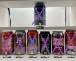 AUS442-448 Bright Brewery Hellfire, JR Milk Choc Stout, Mismatch Brewing Co. Lager, Pirate Life Point Nine 0.9, Pirate life Dark Lager, Tinnies Choc Cherry Stout, Australian Craft beer cans