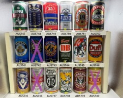AUS735-752 ABC VFL 78 Finals Series Australia 370ml, Birell Premium Light, Boags Draught Beer Centenary NTFA 1886-1986, Boags N.W.F.A. Centenary 100 Years of Action, Carlton Draught, Castelmaine XXX Light Bitter, Coopers Light, Coopers Brewery Light, Coopers Black Crow, Coopers DB Carbohydrate modified Beer, Coopers Show Me! Edition, Duff Beer Brewed in Australia, EMU Bitter, Fosters 1994 AFL Premiers West Coast Geelong, Powers Republic of Nauru 25th, Reschs Pilsener, Reschs Dinner Ale DA, Swan Export Lager, Australian beer cans, Australia Craft Beer Can, ABCCA, Australien Beer Can collectors, Australische Bierdose