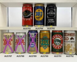 AUS787-795 Balter EAZY HAZY, Barossa Valley Brewing Raspberry Berliner Weisse, Boags Tiger Head Bitter Beer, Brick Lane Hi-Fi Dry, Broken Hill Lager Beer, Cascade Draught, Carlton Dry Tropical Passionfruit Flavored, Carlton Dry Juicy Flavored, Coopers Australia Day 26. January 1996, Coopers Big Day Out 2000, Coopers Brewery Original Pale Ale green can, Coopers Brewery Botanic Ale Limited Edition, EMU Bitter Beer, Hop Nation Grouse Southern Fishing IPA, Hop Nation Alc-Free Red Ale, MB Melbourne Bitter, Millers High-Lo Lager Beer, Mismatch Chocolate Stout, Australia Craft Beer Can, ABCCA, Australien Beer Can collectors, Australische Bierdose, Beer Can Museum Austria