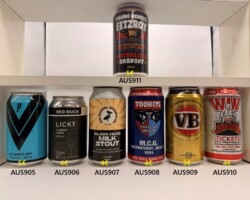 AUS905-911 Pirate Life Fully Charged Lager Port Adelaide Edition, Red Duck Licky Licorice Lager, The Coastal Brewing Co. Black Head Milk Stout, Tooheys State of Origin M.C.G. 1994, VB Midstrengh Lager, West End Win Showdown Tickets Footy, Young Henrys Fitzroy Football Club Draught, Australian Craft Beer Cans, Beer Can Collection Australia, Australische Bierdose, Beer Can Museum Austria