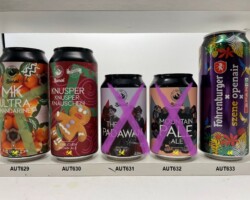 AUT629-633 Bierol MK Ultra Mandarine, Bierol Knusper Knusper Knäuschen, Bierol The Padawan 0, Bierol Mountain Pale Ale 0, 33, Fohrenburger Szene Openair Special Edition Spar, Austrian Beer Can