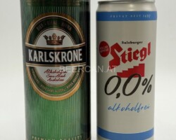 AUT841-842 Karlskrone Alkoholfrei Sans Alcool, Export for Switzerland, Stiegl 0,0% alkoholfrei, free sample, not for sale. Beer Can Collector Austria, Austrian Beer Can Museum, Bierdosenmuseum Österreich, neue Österreichische Bierdose