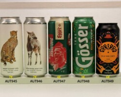 AUT945-949 Bevog Cheetah West Coast IPA EXTINCTION SERIES (strong limited) Paper Label 0,5l, Bevog Okapi NEIPA EXTINCTION SERIES (strong limited) Paper Label 0,5l, Egger Märzen Marko Arnautovic Edition (limited) Printed 0,5l, Gösser Biostoff Lager New Design, Brauton feat Trumer Belo Horizonte Hazy IPA, Austrian Beer Can, Österreich Bierdose, Bierdosenmuseum Österreich