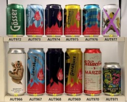 AUT966-977 Bevog Cao-Vit Gibbon Sour Ale EXTINCTION SERIES (strong limited) Paper Label 0,5l, Lily on Fire Sportkurt Helles Lager 0,5l, Lily on Fire Dunkel, Lily on Fire Goldkurt Czech Premium Lager 0,5, Villacher Märzen, Bevog PRH 2.6 Lite Ale (limited) Paper Label 0,33l, Gösser Märzen 0,33, Vogelsang Goldzeisig, Austrian Beer Can Collector