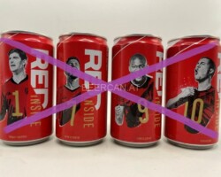 BSC073 JUPILER RED INSIDE SOCCER EDITION 250ML 4 CAN SET BELGIUM (2021) 10 EURO, beer can set, Beer Can Collector