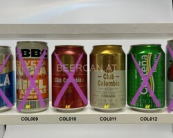 COL008-013 Aguila Light, BBC Cerveza Rubia Miel, Club Colombia Roja, Club Colombia Dorada, Costena Bacana, Stella Artois, Colombia beer Can collection, Kolumbianische Bierdosen