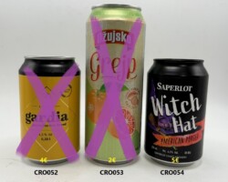 CRO052-054 Gardia Lager Gluten Free Beer Brand, Ozujsko Grejp, Saperlot Witch Hat American porter, Croatian beer can collection