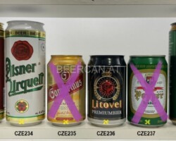 CZE233-238 Krusovice Lezak 12% 500ml, Pilsner Urquell 500ml, Gambrinus Premium 330ml, Litovel Premiumbier, Popper Koubier, Yelkopopovicky Kozel Premium 500ml, Czech beer cans, beer can collection Czech, Tschechische Bierdose
