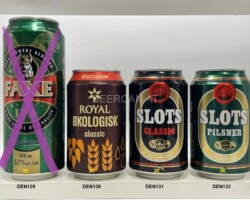 DEN129-132 Faxe IPA Mosaic, Royal Okologisk Classic, Slots Classic, Slots Pilsner 33cl, Danish beer can Collection, Bierdosensammler Österreich