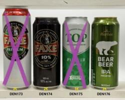 DEN173-176 Faxe Premium 568ml Die neue Grösse, Faxe 10%, Ceres Top Pilsner, Harboe Bear Beer IPA Imported, Beer Can Collector, Bierdose Dänemark, Bierdosensammler